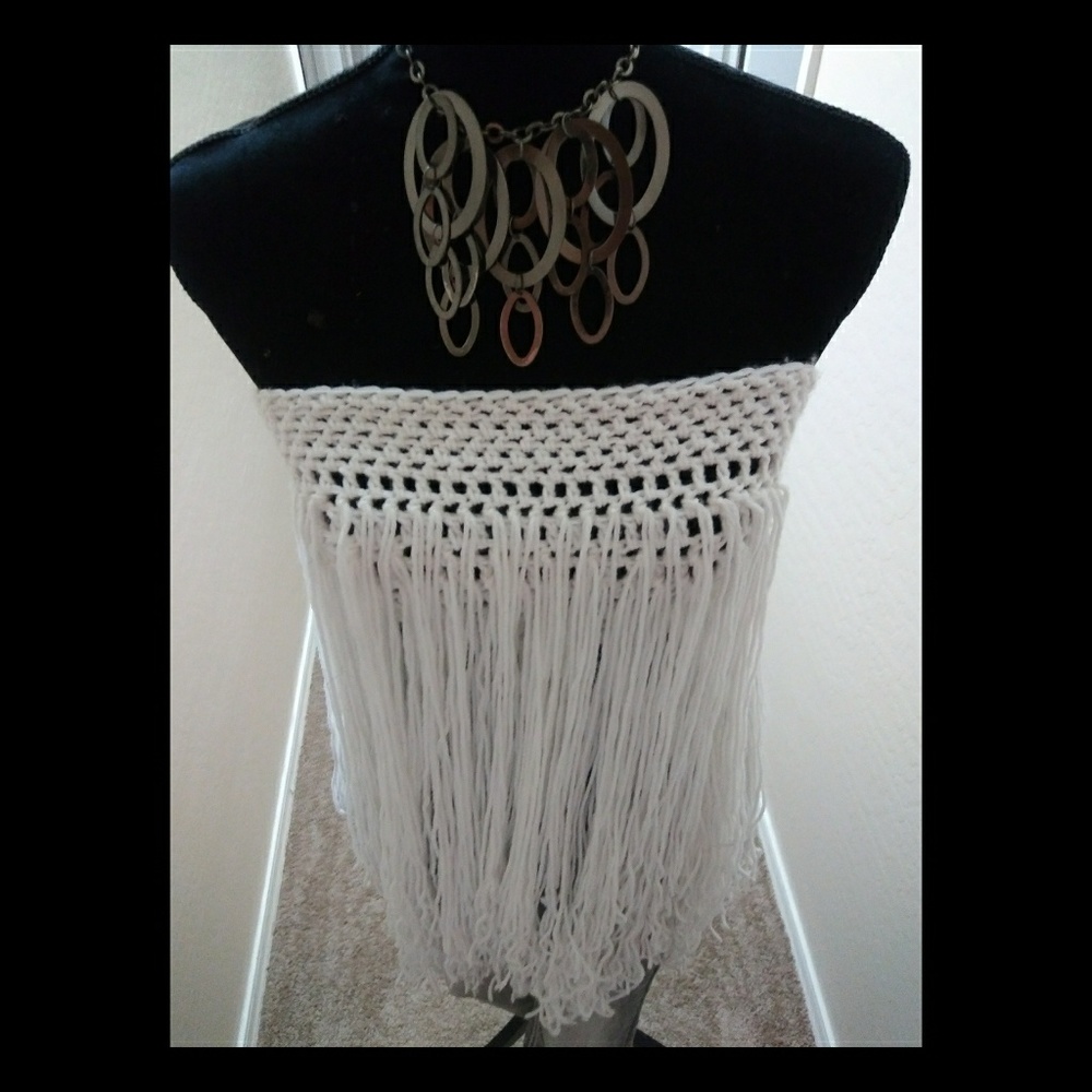 Long white fringe top/fringe purse SOLD